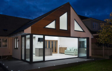 Bifolding Aluminium doors with rooflights and bespoke windows for bungalow extension in essex