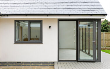 Bifolding Aluminium doors with rooflights and bespoke windows for bungalow extension in essex