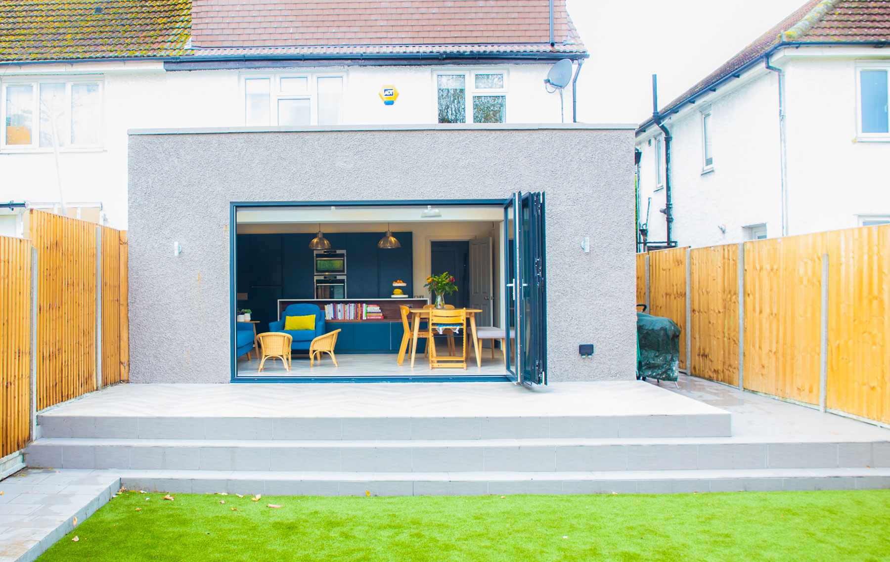 View from the outside of kitchen bifold doors