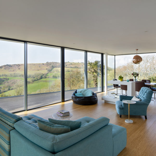 New build in Dorset with our ODC SL320 aluminium sliding doors, bespoke windows and doors