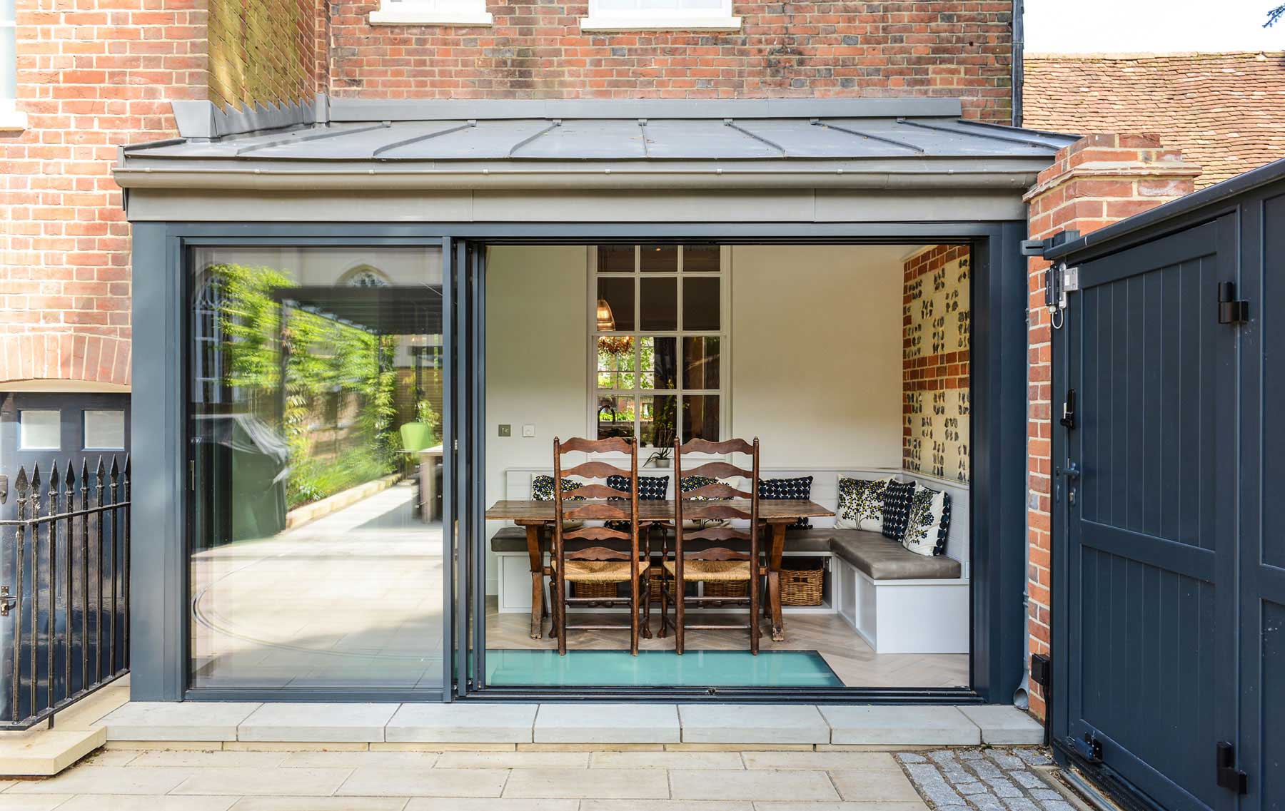 sliding DOORS GLASS extension WITH WALK ON ROOFLIGHT