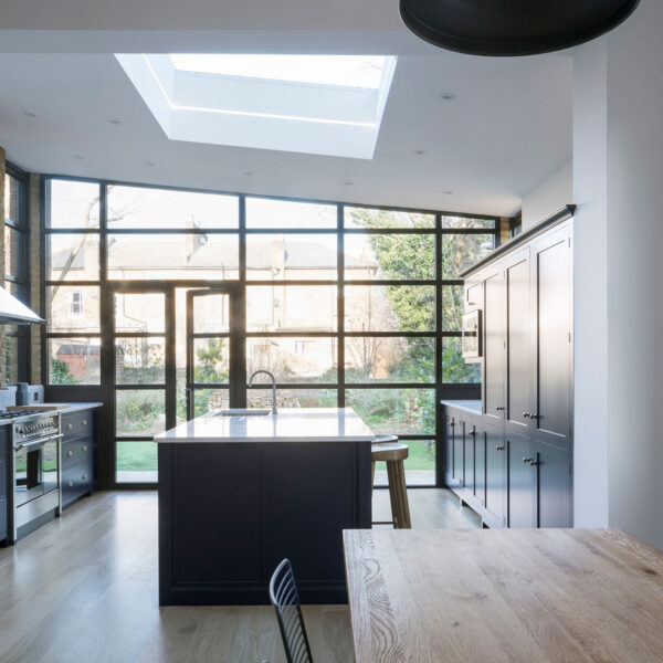 View from the inside of aluminium french doors - Crittall style
