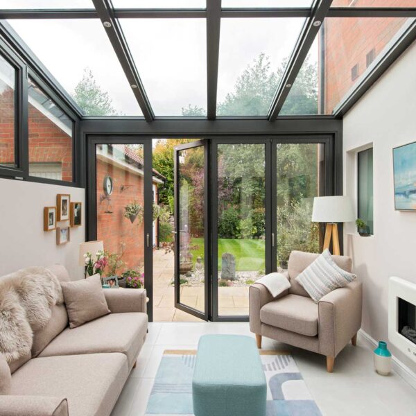 Bifold access door in wintergarden