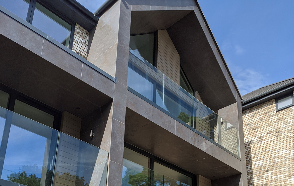 Glass balustrades on new build house in Dorset