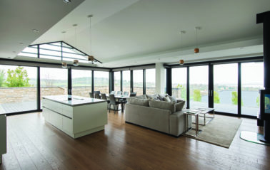 Sliding doors in open plan home