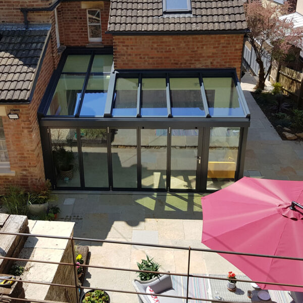 Drone view of 5-panel bifolds for period country home