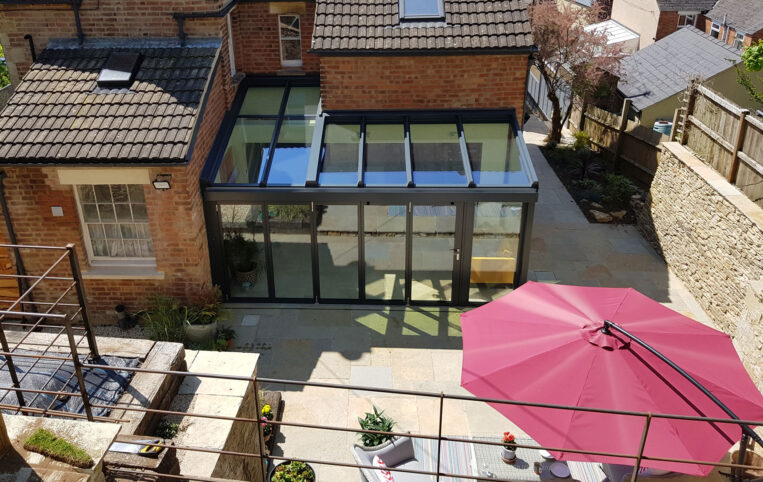 Drone view of 5-panel bifolds for period country home