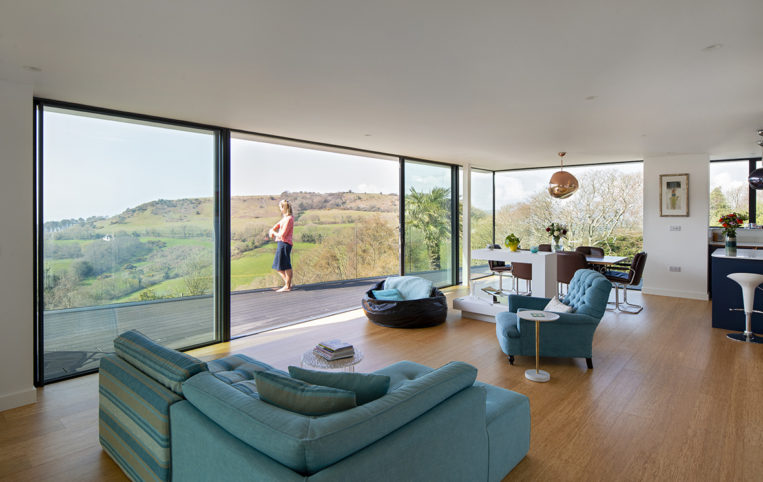 Stunning vistas through slim profile sliding doors in this contemporary home.