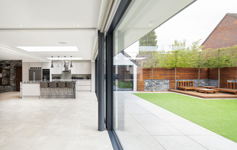 inside-out view of the 10m wide floor to ceiling sliding doors system