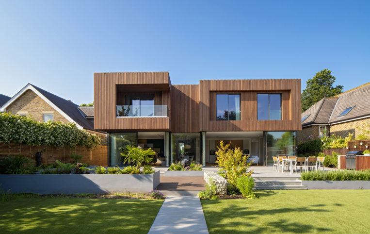 A Glass balustrade overlook the gardens