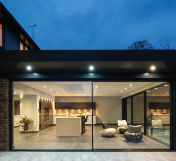 Sliding doors open out onto patio